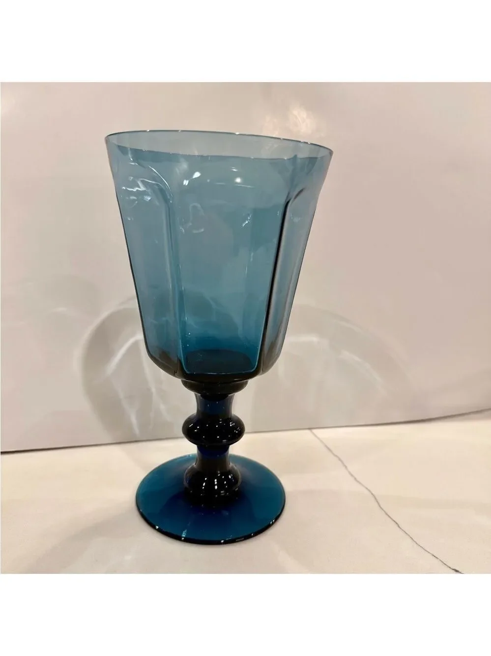 Lenox USA Antique Dark Blue Water Goblets, Panels, Wafer Stem 3 Available VTG